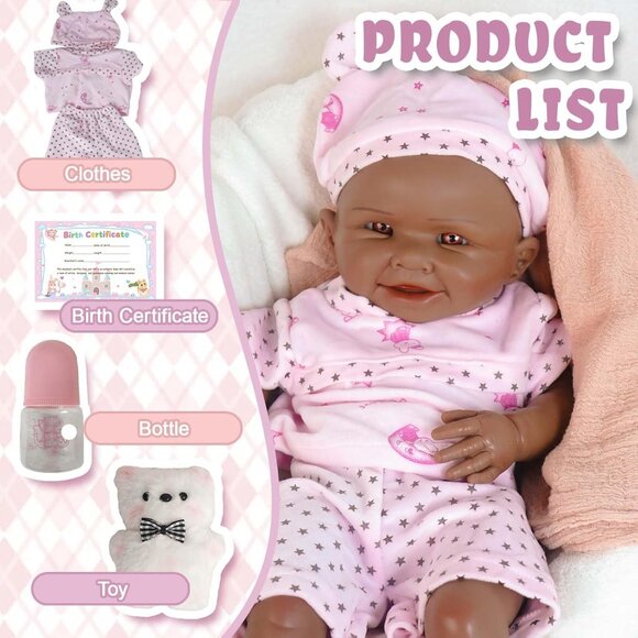 19.49in Full Silicone Non Vinyl dark Brown Smiling Baby Dolls BOY Reborn Doll - Picture 6 of 7